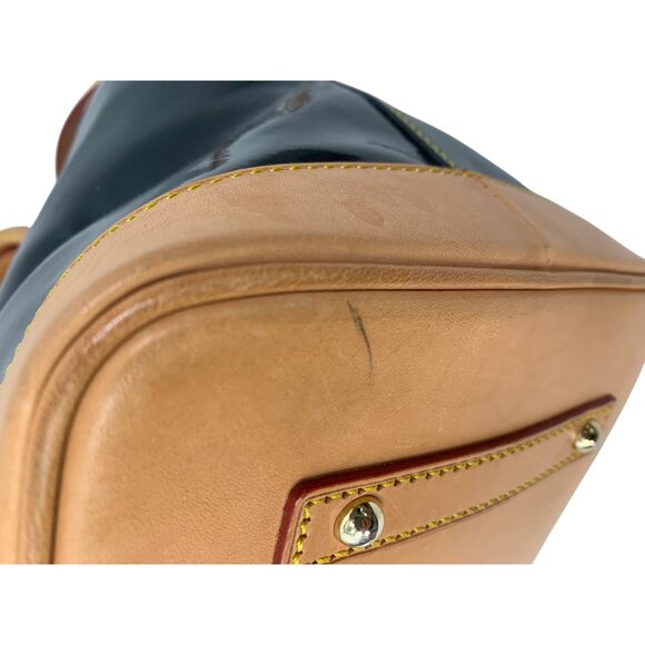 Dooney & Bourke Large Black Patent Leather Satchel Bag Tan Trim & Strap T10653 - Picture 8 of 8